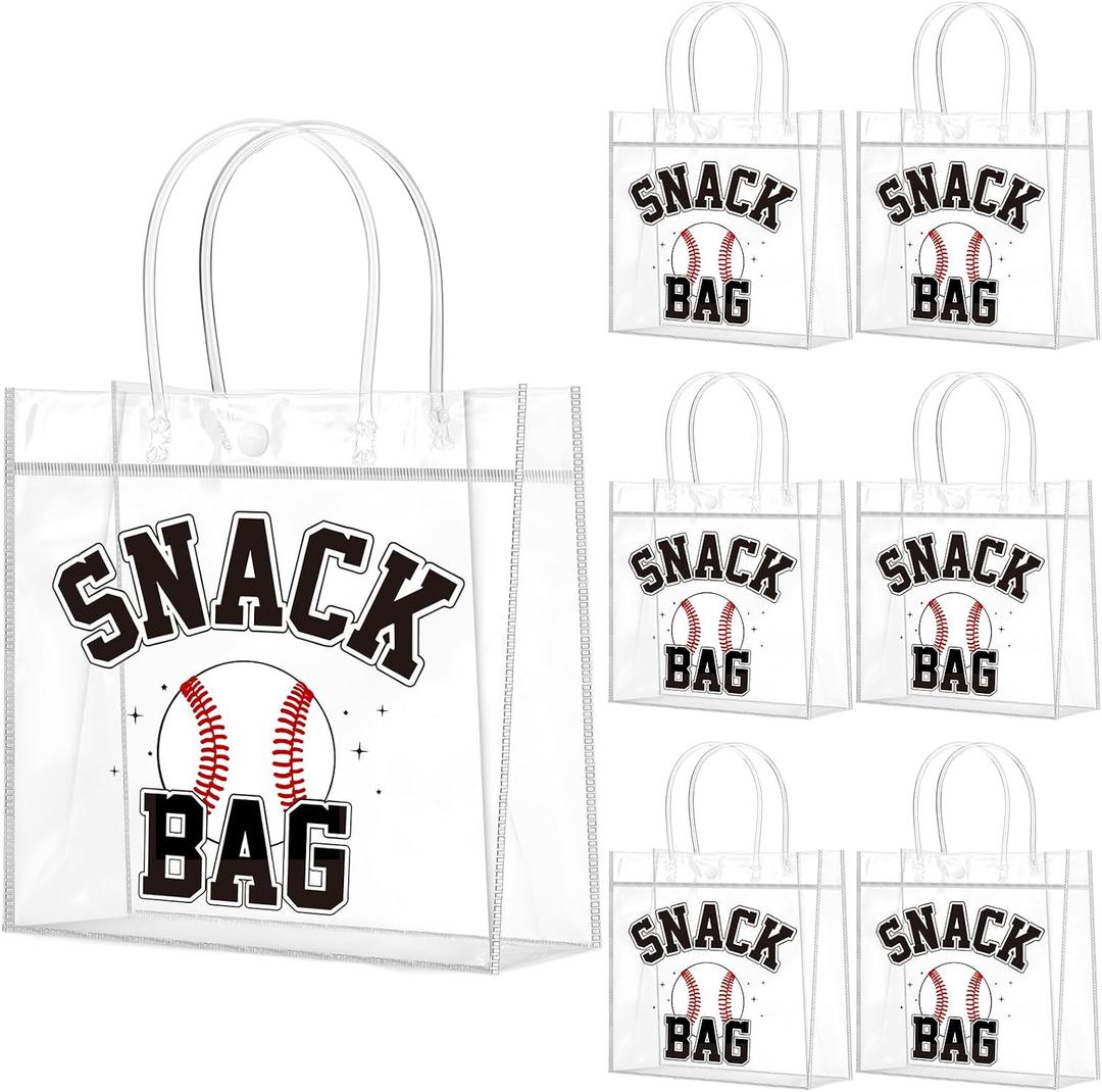 Wesnoy 20 Pcs Baseball Snack Bags with Handles Reusable Baseball Goodie Bags for Candy Birthday Party Supplies 8 x 8 x 3.15''