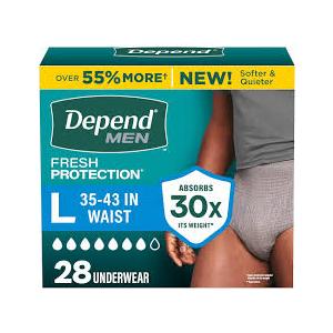 Depend Fresh Protection Adult Diapers, Incontinence Underwear for Men, Disposable, Maximum, Large, Grey, 28 Count
