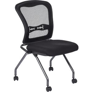 Office Star Deluxe Breathable ProGrid Back Armless Folding Chair 2-Pack with Rolling Casters and Titanium Finish Frame, Coal FreeFlex