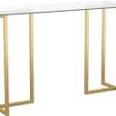 Martha Stewart Eli Home Office Desk with Glass Top and Steel Frame, Polished Brass