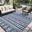 MontVoo Outdoor Rug 8x10 Waterproof Outdoor Patio Rug Mat Reverisble Plastic Straw Outdoor Rug for RV Camping Picnic Beach Balcony Boho Navy Blue