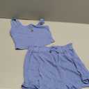 RoseSeek Girl's 2 Piece Outfits Waffle Knit Scoop Neck Button Down Crop Tank Tops Paperbag Waist Track Shorts Blue 12-13Y