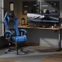 HLDIRECT Gaming Chair, Ergonomic Video Game Seat with 360 Swivel & Lumbar Massage, Computer Chair PU Leather Cushion for Adults Home/Office Use (Black & Blue)
