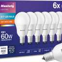 E17 Intermediate Base LED Bulb, 6W (60 Watt Equivalent) G14 Globe Ceiling Fan Light Bulbs, Soft White 2700K, 600 Lumens, Non-Dimmable, Pack of 6