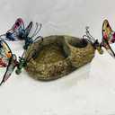 Metal Glass Butterfly hanging decor with Hook , Cute Insect Pot Percher,Flying Colorful Butterfly Garden Yard Planter Decoration and Window Ornament, 3 OF SET