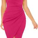 OWIN Women's 2025 Sexy V Neck Spaghetti Straps Wrap Ruched Sheath Bodycon Cocktail Evening Party Night Club Dresses (Medium, Hot Pink)