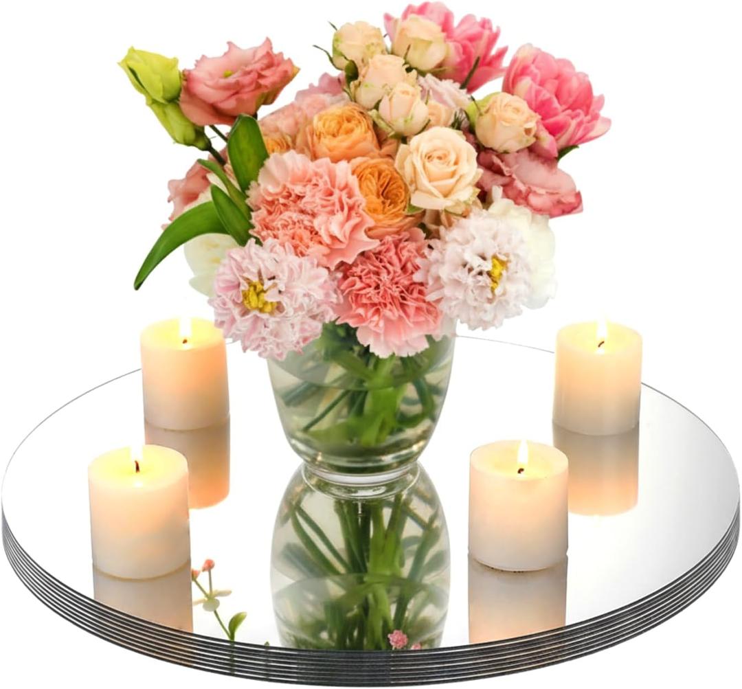Amyhill 8 Pcs Round Mirrors for Centerpieces Table Decorations Acrylic Circle Mirrors Tray Candle Plates for Wedding Baby Shower Birthday Party Bulk Supplies(18 Inch)