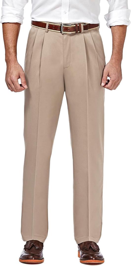 Haggar Men's Premium No Iron Khaki Classic Fit Pleat Front Pant (Regular and Big & Tall Sizes)