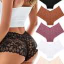 READY TO LOVE Sexy Women's Underwear Lace Shorts V Waist Breathable Cheeky Panties Boyshorts Underwear Women 5 Pack, X-Small 