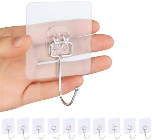 2 x Heavy Duty Adhesive Wall Hooks, Stainless Steel Sticky Hooks for Hanging, Towel & Coat Hooks Wall Mount, Waterproof Bathroom Hooks, Door Hooks for Hanging, No Drill, 44 lbs(Max) (10PC)