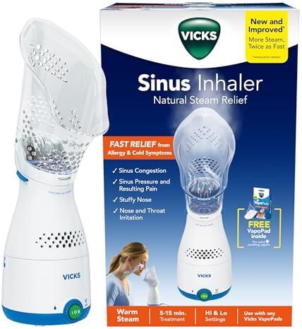 Vicks Sinus Inhaler, New & Improved Non-Medicated Steam Inhaler for Sinus Relief, Allergies, Congestion & Colds, Vocal Steamer, Soothes Nasal & Throat Passages, Works with VapoPads