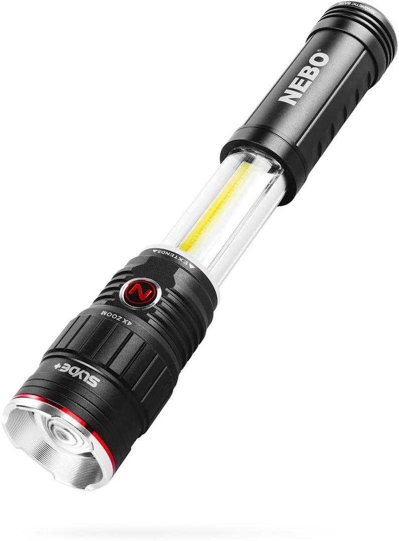 NEBO SLYDE+ Tactical LED Flashlight, Powerful 400-Lumen Bright Camping Flashlight with Slide-To-Reveal Work Light, Red Hazard Light & Magnetic Base
