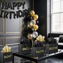 Foxtell 5 Senses Gift Bags Five Senses Birthday Decorations with Tissue Paper Ribbon Happy Birthday Banner Balloons Rose Petals Ribbons for Party(Black Gold)