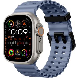 Odbeai Ocean Sport band Compatible with Apple Watch Ultra 2 3/Ultra Band for Men 49mm 46mm 45mm 44mm 42mm,Soft Silicone Breathable Waterproof Outdoors for iWatch Series 11 10 9 8-1 SE Blue Grey Men