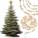 27 ft Long Christmas Wood Bead Garland 3 Pcs 9 ft Wood Christmas Tree Garland Decoration Vintage Beaded Garlands for Xmas Wedding Holiday Farmhouse Home Boho Decor(Gold, Wooden Color)