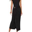 ZESICA Women's 2026 Summer Cap Sleeve Casual Bodycon Dress Elegant Wedding Guest Cocktail Party Long Midi Dresses,Black,Medium