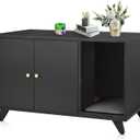 Cat Litter Box Enclosure, Hidden Litter Box Furniture Washroom Storage Cabinet, Modern Cat House with Scratche Pad (Black)