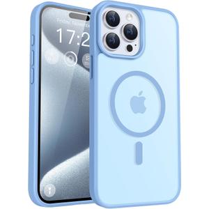 for iPhone 15 pro max Phone Case, Compatible with Magnetic, Military Grade Drop Protection Translucent Matte Shockproof Anti-Scratch Case for iPhone 15 pro max (Azure Blue)