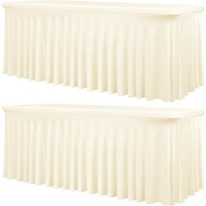fani 2 Packs Ivory Stretch Table Skirts for 6 Foot Table | Spandex, Washable, Rectangle Tablecloths with Skirt, Wrinkle Resistant Fitted Tablecover, Wedding, Party, Banquet, 72" x 30"