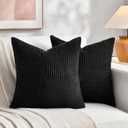 Fancy Homi 2 Packs Black Decorative Throw Pillow Covers 18x18 Inch for Living Room Couch Bed Sofa, Rustic Farmhouse Boho Home Decor, Soft Corss Corduroy Patchwork Textured Square Cushion Case 45x45 cm (18" x 18" (Pack of 2))