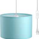 DEWENWILS Plug in Pendant Light, Hanging Light with 15Ft Clear Cord, On/Off Switch, with Blue Lampshade, Hanging Light Fixture for Bedroom, Kitchen, Living Room, Dining Table