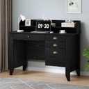 4 EVER WINNER Black Desk with Drawers, Small Computer Desk with File Drawer & Hutch for Small Spaces, Home Office Desks Writing Study Table with Monitor Stand, Black,  21" x 47.2" x 37"