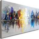 Hand-painted Textured City Oil Painting on Canvas Reflection Abstract Cityscape Wall Art for Decor, 40"L x 20"W