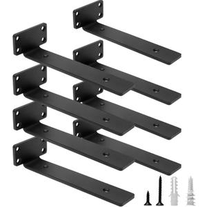 HITOMEN Heavy Duty Floating Shelf Brackets, 8-Inch (1/5'' Thick) Hidden Shelves Hardware, Cast Iron L Brackets, Rustic Industrial Black Metal Wall Shelving Supports, 8 Pack