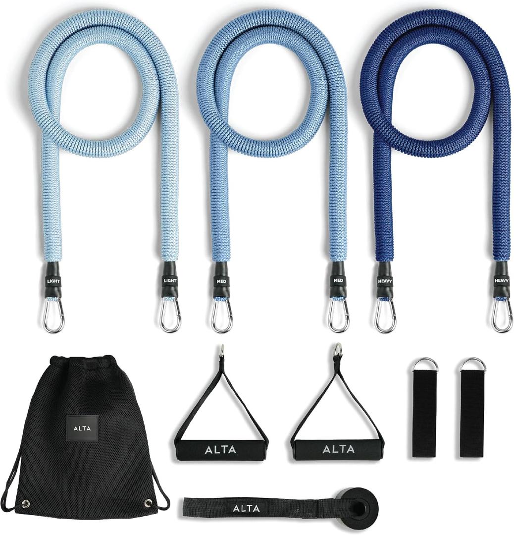 ALTA Resistance Tube Bands for Women - Full Kit Resistance Bands for Working Out with Handles, Ankle Straps, Door Anchor  Home Workout Bands for Physical Therapy, Pilates Long Exercise Bands Set (Azure)