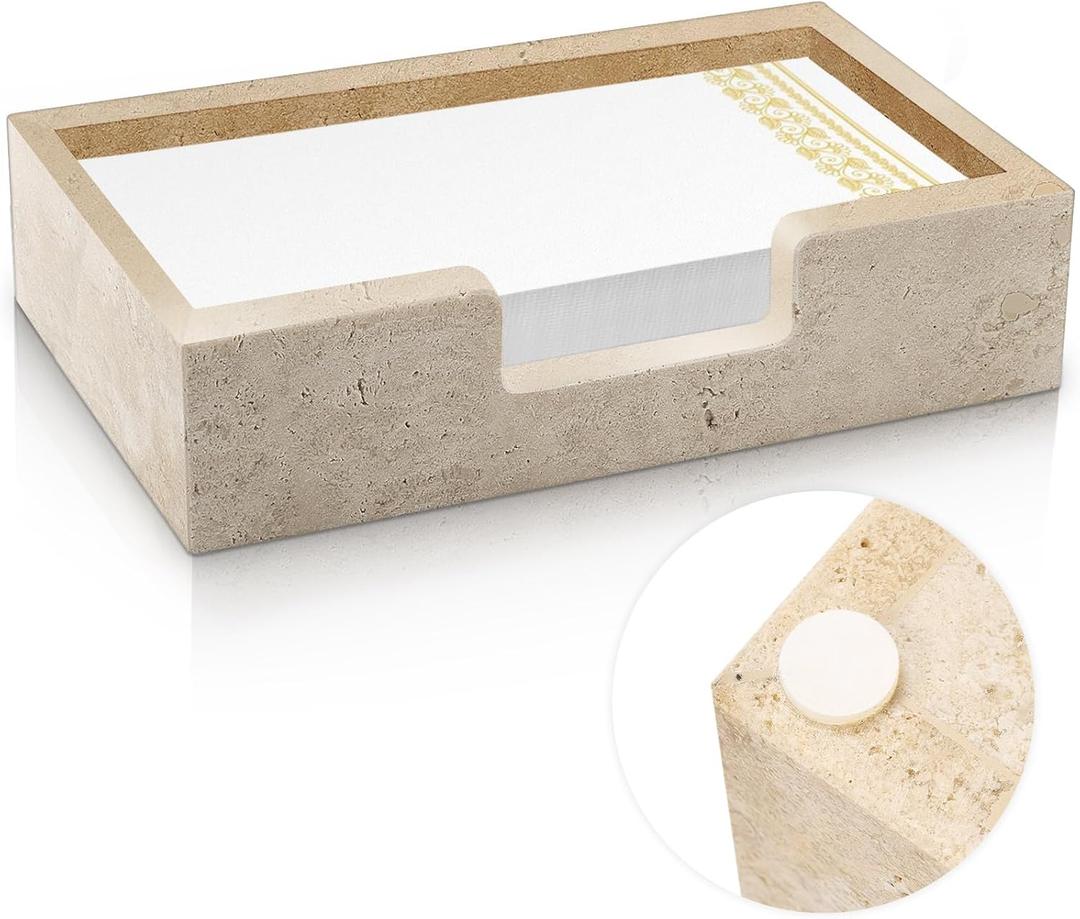 Beeveer Natural Travertine Guest Towel Holder Disposable Napkin Tray Dinner Paper Hand Basket for Bathroom Kitchen Restaurant Table Countertop(Guest Towel Tray)