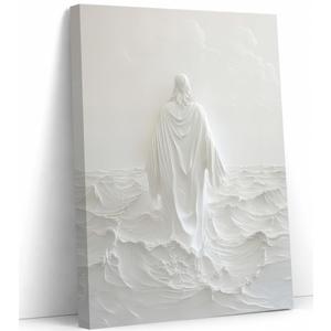 Framed Jesus Walking on Water Canvas Wall Art 16x24 in
