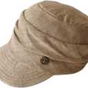 Women's Summer Slouchy Military Chemo Scally Newsboy Beanie Cap with Sun Protection (Brown)