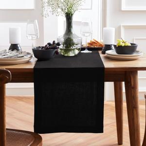 Solino Home Linen Black Table Runner 72 Inches Long - 100% Pure Linen Dining Table Runner 14 x 72 Inch - Sonoma