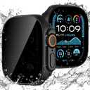 Goton Waterproof Privacy Case for Apple Watch Screen Protector, Anti-Spy Tempered Glass Film iWatch Cover Hard PC Case Bumper for Apple Watch Ultra 3/Ultra 2/Ultra, 49mm Black