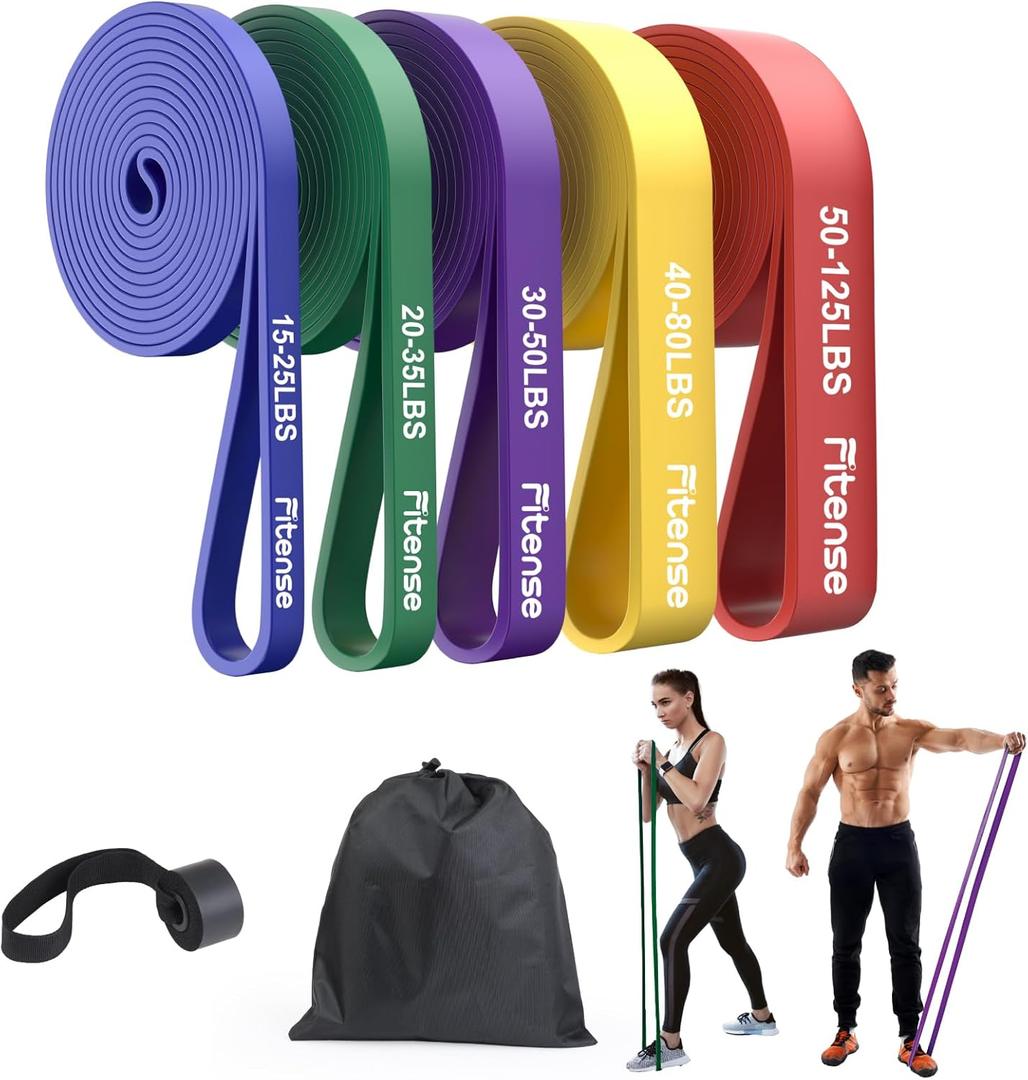Resistance Bands Set - Fitense Pull Up Bands with 5 Resistance Levels 15-125 LBS for Men Women, Exercise Bands Resistance with Door Anchor, Training Poster & Pouch for Body Stretching, Pull Up Assist
(Colorful-red/yellow/purple/green/blue)