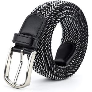 Braided Canvas Woven Elastic Stretch Belts for Men/Women/Junior with Multicolored (White, S)