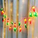 Red Chili Green Cactus String Light Artificial Pepper Cactus 20LED Christmas Fairy Night Lights Battery Powered for Indoor & Outdoor Party Wedding Decor