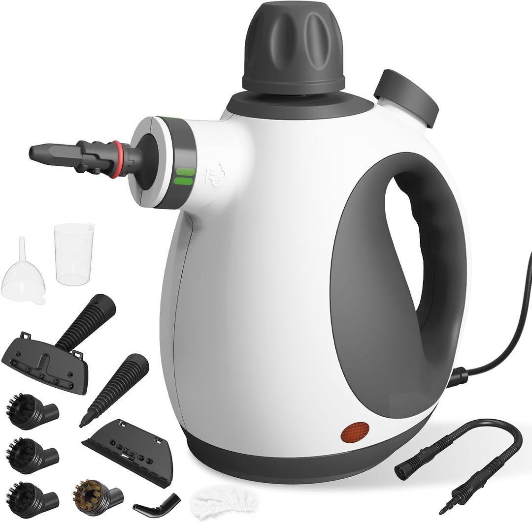 Handheld Steam Cleaner, Pressurized Multi-Purpose Natural Steamer with 11 pcs Accessories, Steamer for Cleaning Car, Bathroom Counter Top, Shower, Upholstery, Couch, Tile Grout, Window, Grease