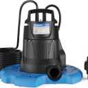Acquaer Automatic Swimming Pool Cover Pump, Submersible Sump Pump with 3/4 Check Valve Adapter & 25ft Power Cord, Water Removal for Pool, Hot Tubs, Rooftops, Water Beds and More, 1/3 HP 2950 GPH