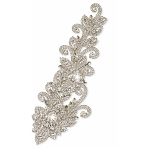 Beaded Rhinestone Motif Applique, Silver