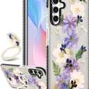Boaretiu Cute Kawaii for Samsung Galaxy A16 Case with Stand - Fashion Cool 360 Rotate Ring Holder Kickstand Purple Flower for Women Girls Boys Teens Girly for Galaxy A16 Case