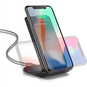 Wireless Charging Station,15W Fast Wireless Charging Station with Sleep-Friendly Adaptive Light,Compatible with Samsung Galaxy, Google LG, etcBlack