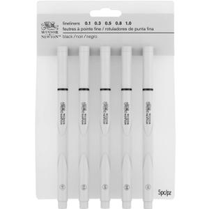 Winsor & Newton Fineliner Fine Point Pen Set, Assorted, Set of 5, Black