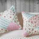 Brilliant Sunshine Pink and Green Rose Patchwork Pillowshams Set, Quilted Standard Pillowcases, 20x26 with 2" Flange, Scalloped Edge Pillow Covers, Pack of 2, Pink Green