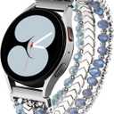 Lerobo Beaded Bracelet Band Compatible with Galaxy Watch 7/6/5/4/Active 2 40mm 44mm/Watch 4 Classic 42mm 46mm/6 Classic 43mm 47mm/5 Pro 45mm, Women Girl 20mm Handmade Fashion Stretchy Watch Band (Medium, Bluesilver)