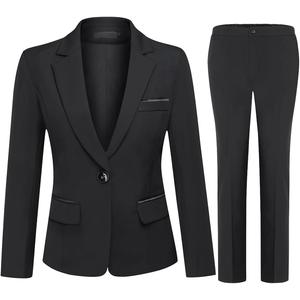 YUNCLOS Womens Suits 2 Piece Set Business Casual Long Sleeve Blazer and Pants Suit for Work Office (Large, Black)