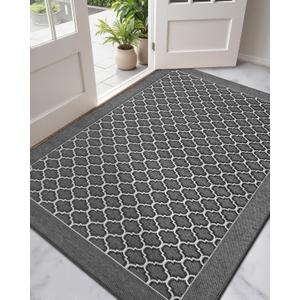DEXI Entryway Door Mat Inside, Front Entrance Doormat Thin Low Profile, Large Non Slip Mats Absorbent for Home Entry Floor, 29x48, Floral Grey