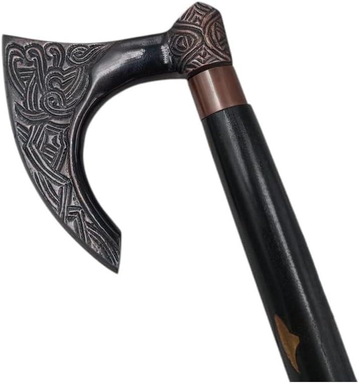 Luxury Viking Style Walking Stick Premium Designer Carved Handle Cane with Wooden Shaft, Antique Decorative Walking Stick for Men & Women, Collectible Gift