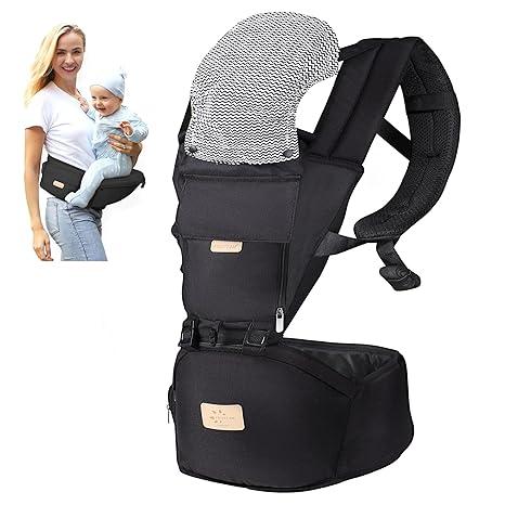 FRUITEAM 6in1 Baby Carrier with Waist Stool/Hip Seat, One Size Fits All Adapt to Newborn, Baby Hip Carrier for Breastfeeding, Infant & Toddler, Dark Grey