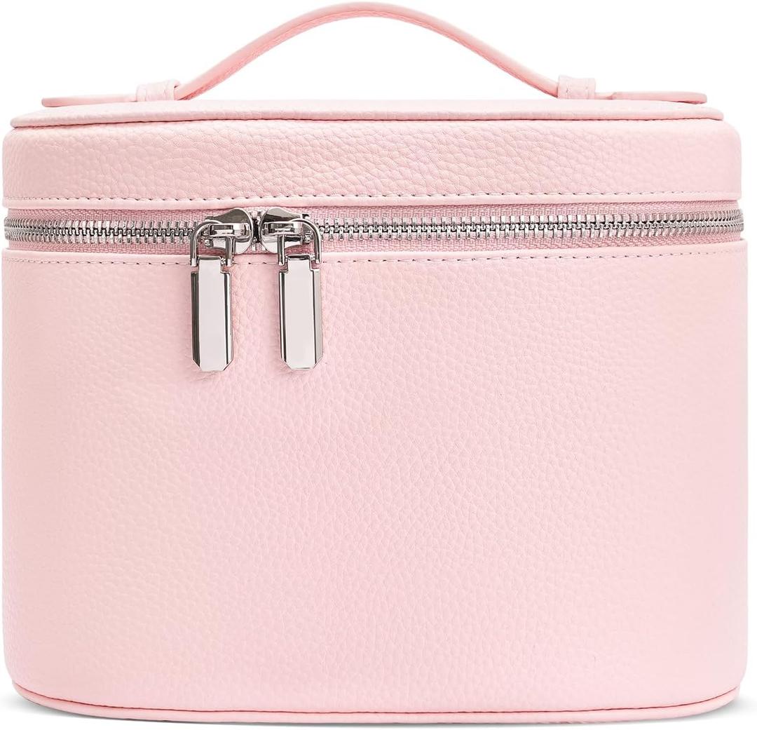 Cosmetic Case, Leather Makeup Bag, Portable Handheld Makeup Case, Detachable Compartments (M(8*5.5*6in), pink)